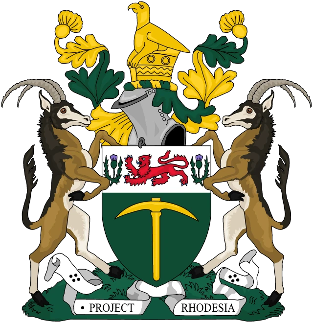 The Project Rhodesia crest: the historical Rhodesian coat of arms with the motto “Project Rhodesia”